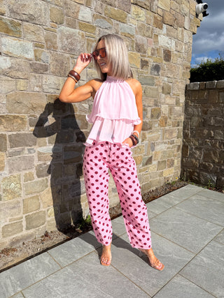 Cassie Balloon Jeans - Red/Pink Polka