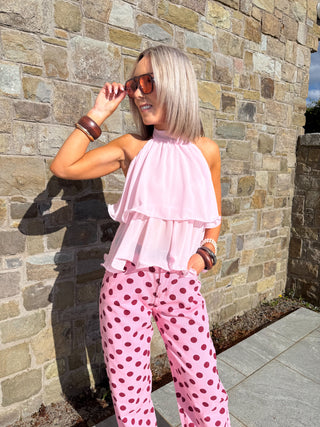 Cassie Balloon Jeans - Red/Pink Polka
