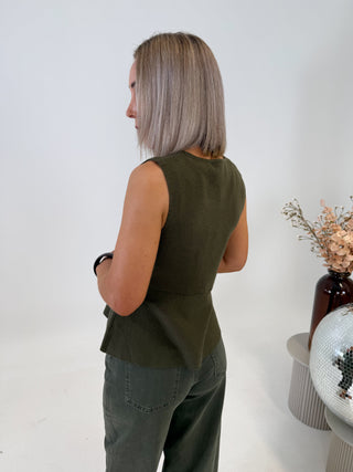 Anya Peplum Knot Waistcoat - Khaki