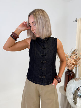 Alba Knotted Waistcoat - Dark Denim