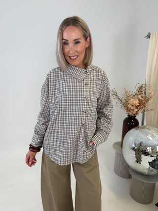 Wren Asymmetrical Checkered Shirt - Brown