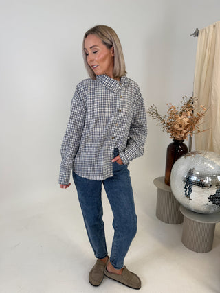 Wren Asymmetrical Checkered Shirt - Navy