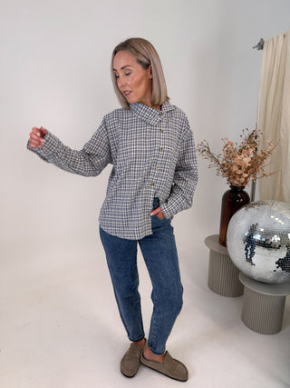 Wren Asymmetrical Checkered Shirt - Navy