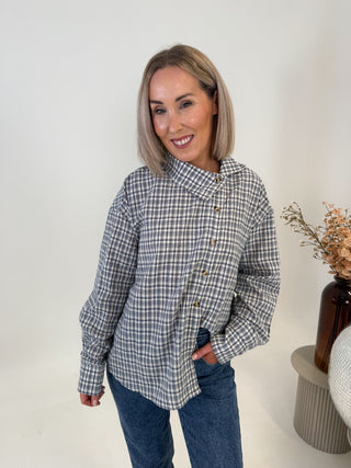 Wren Asymmetrical Checkered Shirt - Navy