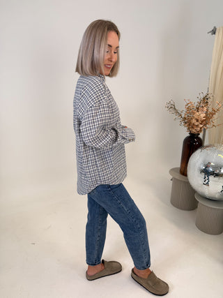 Wren Asymmetrical Checkered Shirt - Navy