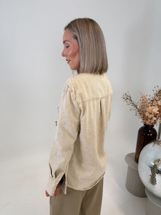 Glen Knot Denim Shacket - Beige