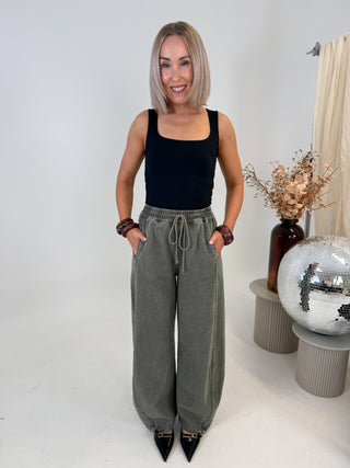 Sloane Denim Barrel Leg Trousers - Washed Khaki
