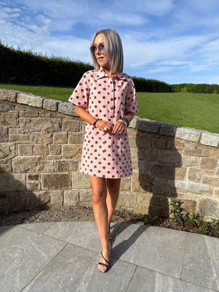 Jules Denim Dress - Rose Polka