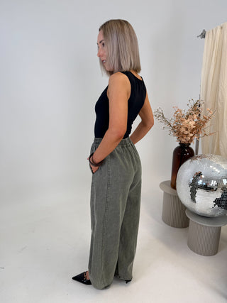 Sloane Denim Barrel Leg Trousers - Washed Khaki