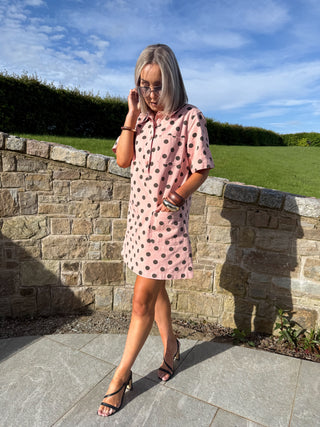Jules Denim Dress - Rose Polka