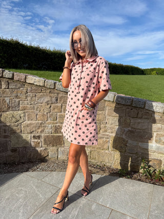 Jules Denim Dress - Rose Polka