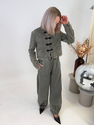 Sloane Denim Barrel Leg Trousers - Washed Khaki