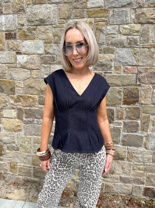Mia V-Neck Top - Dark Denim