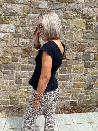 Mia V-Neck Top - Dark Denim