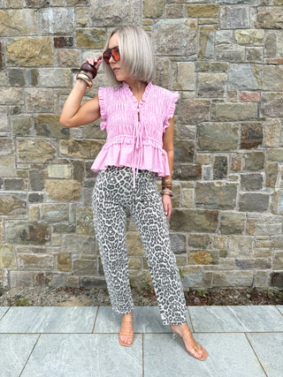 Britney Shirred Ruffle Top - Rose