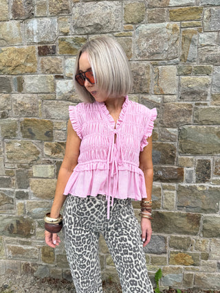 Britney Shirred Ruffle Top - Rose