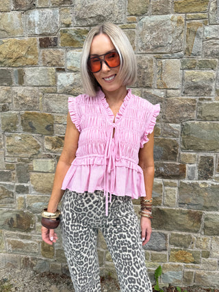 Britney Shirred Ruffle Top - Rose