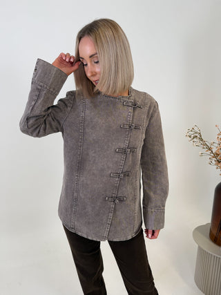 Glen Knot Denim Shacket - Chocolate