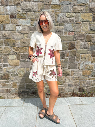 Kora Embroidered Top - Beige