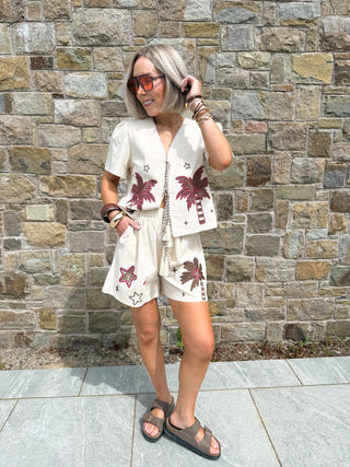 Bronagh Embroidered Shorts - Beige