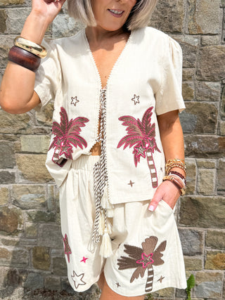 Kora Embroidered Top - Beige