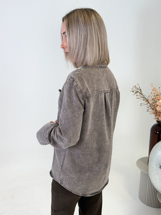 Glen Knot Denim Shacket - Chocolate
