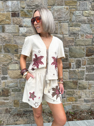 Kora Embroidered Top - Beige