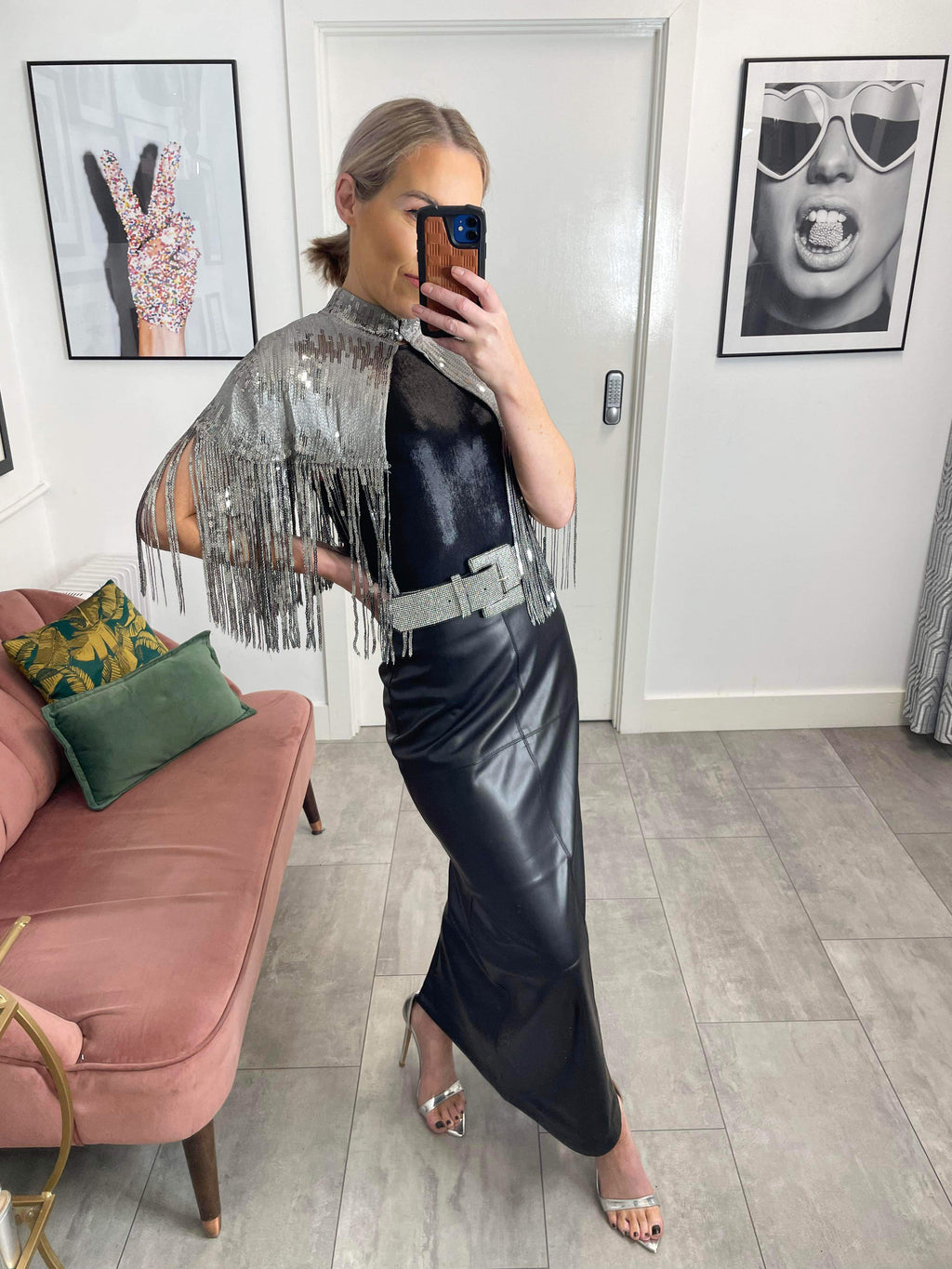 Zsa Zsa Sequin Fringed Cape - Silver