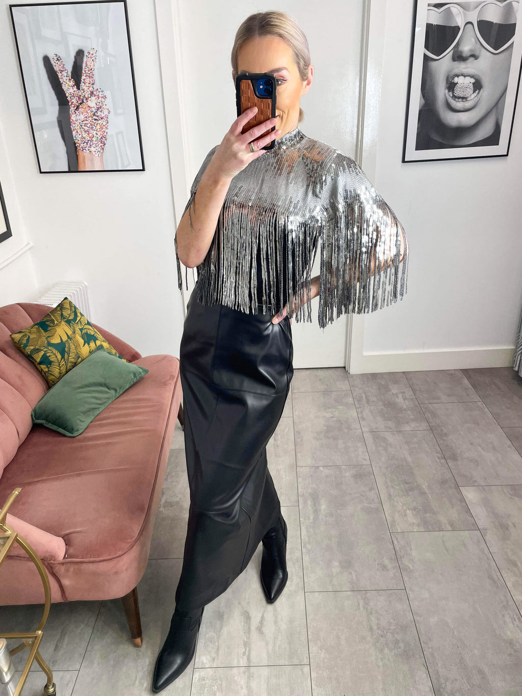 Zsa Zsa Sequin Fringed Cape - Silver