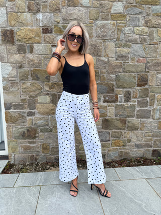 Eden Wide Leg Crop Jeans - White / Black Polka