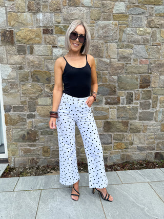 Eden Wide Leg Crop Jeans - White / Black Polka