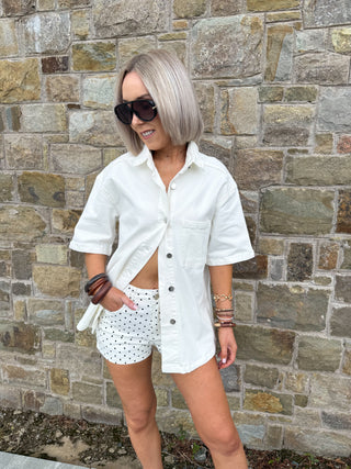 Eve Denim Shacket - White