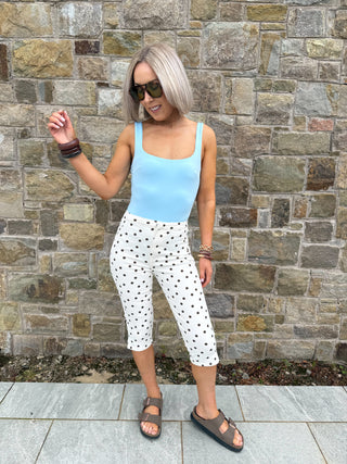 Ona Polka Capri Trousers - Cream/Brown