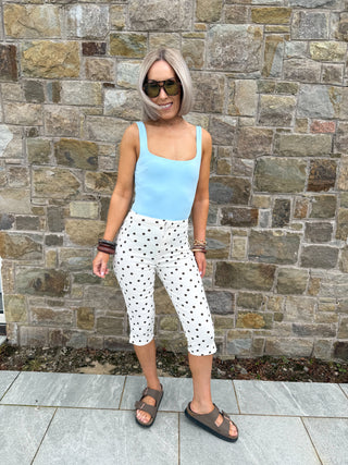 Ona Polka Capri Trousers - Cream/Brown