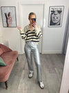 CiCi PU Straight Leg Trousers - Silver