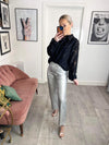 CiCi PU Straight Leg Trousers - Silver