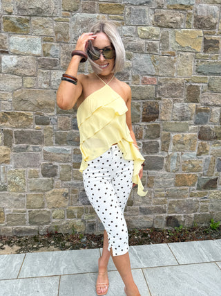 Ona Polka Capri Trousers - Cream/Brown