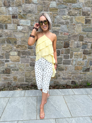 Ona Polka Capri Trousers - Cream/Brown