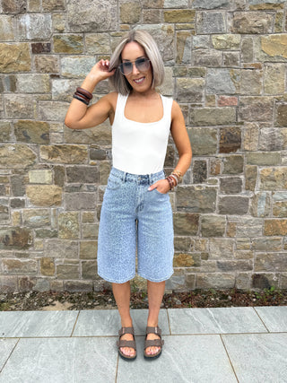 Libby Bermuda Jorts - Blue Leopard Print