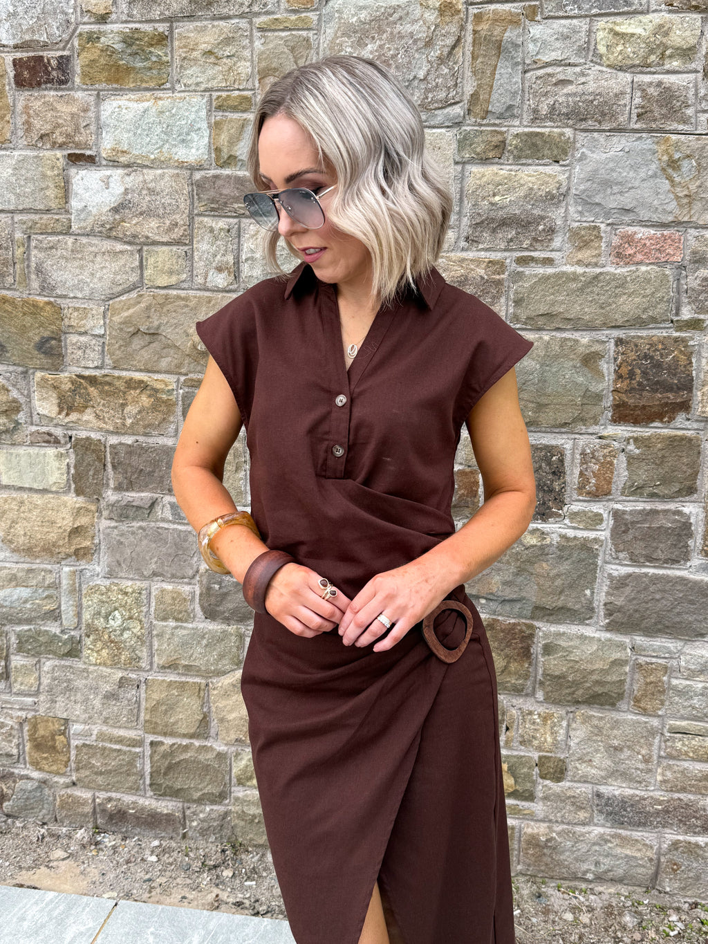 Eve Pleated Linen Top - Cafe
