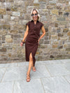 Eve Pleated Linen Top - Cafe