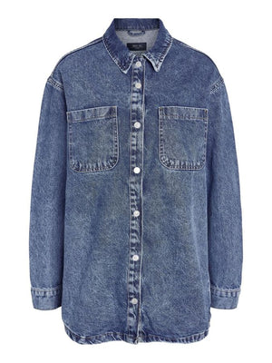 Alva Long Denim Shirt - Medium Blue
