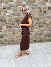 Ava Linen Buckle Midi Skirt - Cafe