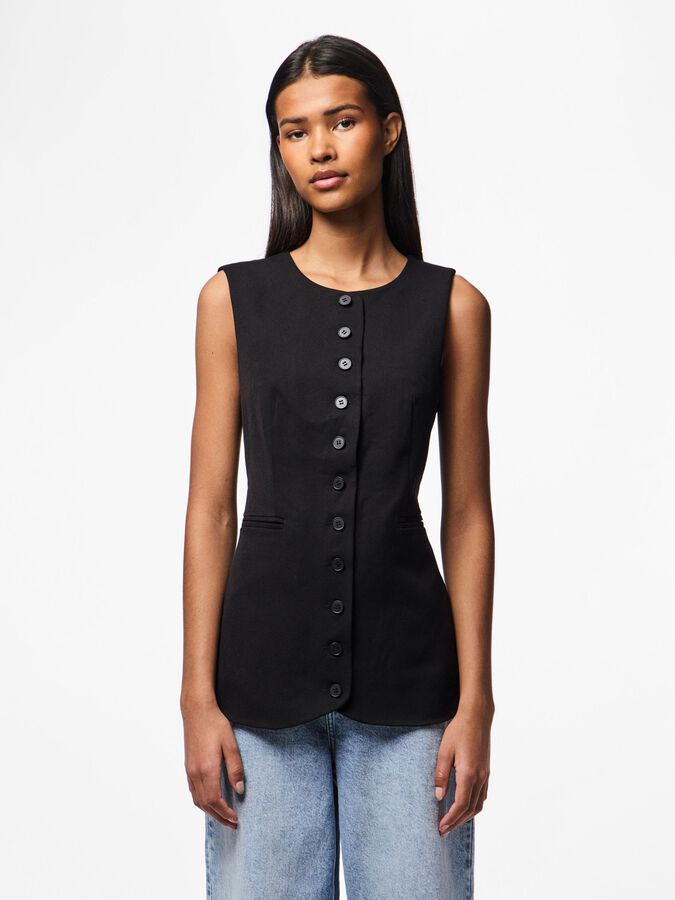 Tempre Long Waistcoat - Black