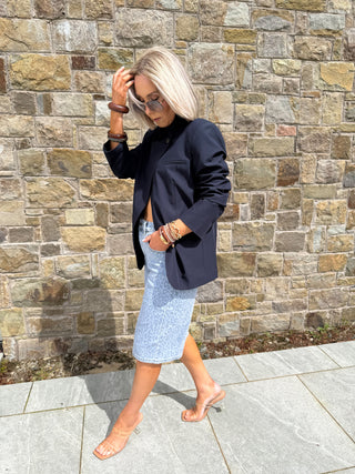 Beata Funnel Neck Tailored Blazer - Navy