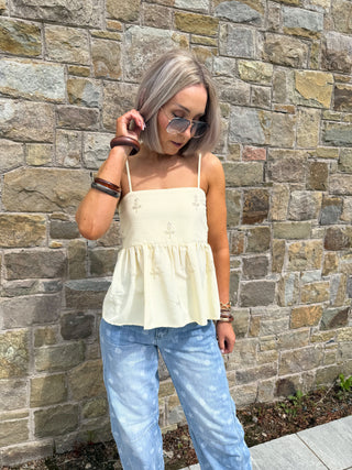 Emery Peplum Top - Lemon
