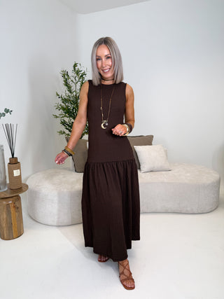 Pauline Sleevless Dress - Coffee