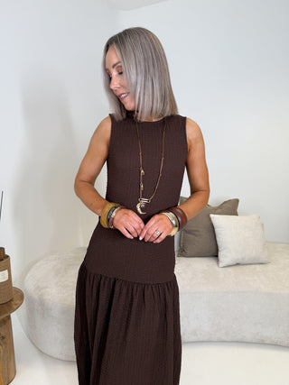 Pauline Sleevless Dress - Coffee