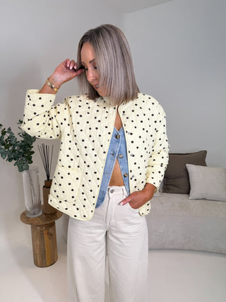 Rikke Quilted Jacket - Lemon with Brown Polka