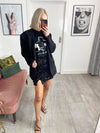 Nika Sequin Side Slit Mini Skirt - Black